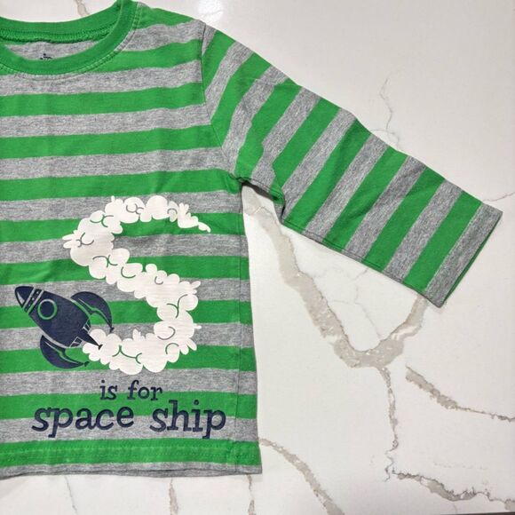 CIRCO | Boys Striped Long-Sleeve Green Grey Space T SHIRT Toddler 3T - Picture 4 of 11